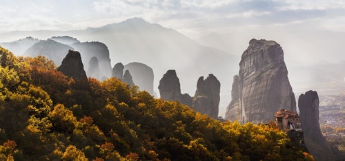 DPI12286684LARGE Rugged Cliffs & A Monastery - Meteora Greece Poster Print by Reynold Mainse, 44 x 20 - Large