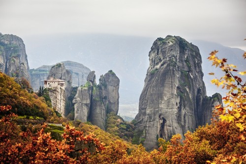 Monastery Rousanou - Meteora Greece Poster Print by Reynold Mainse - 19 x 12