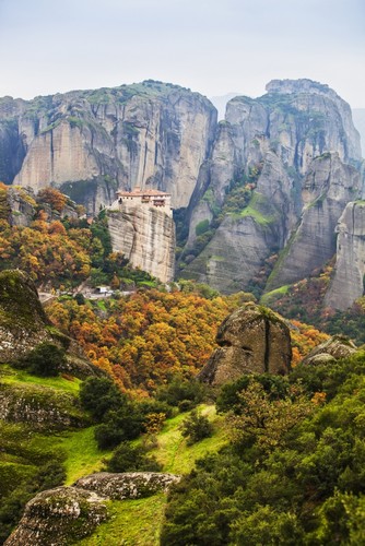 Monastery Rousanou - Meteora Greece Poster Print by Reynold Mainse - 12 x 19