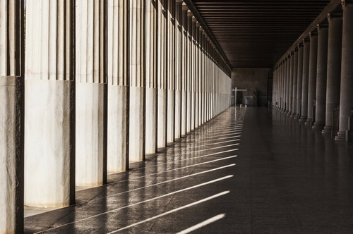 DPI12286984 Walkway with Columns Ancient Agora Museum - Athens Greece Poster Print by Reynold Mainse, 19 x 12
