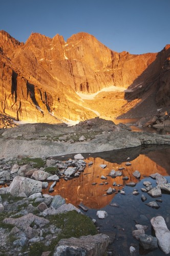 First Light On Longs Peak At Chasm Lake in Rocky Mountain National Park - Colorado United States of America Poster Print by Carl Johnson - 12 x 19