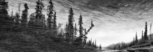 Abstract Painterly Stlye Reflection On Water Jasper National Park - Alberta Canada Poster Print by Ron Harris - 36 x 12