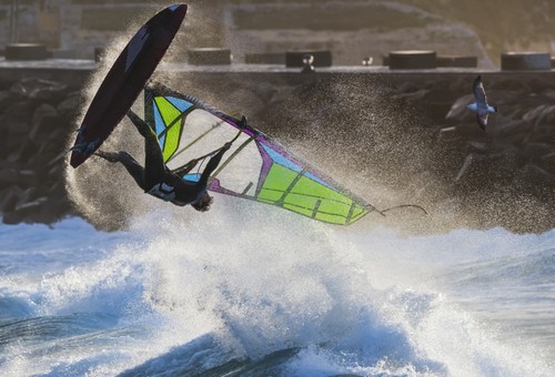 Windsurfer Flipping Upside Down Over The Water - Tarifa Cadiz Andalusia Spain Poster Print by Ben Welsh, 18 x 12