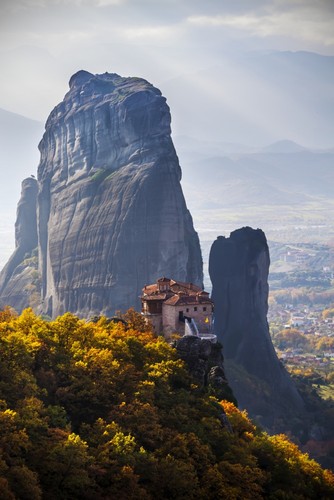 Monastery On A Cliff - Meteora Greece Poster Print by Reynold Mainse - 12 x 19