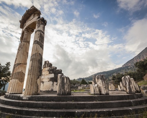 Sanctuary of Athena - Delphi Greece Poster Print by Reynold Mainse - 17 x 13