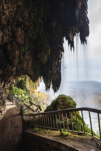DPI12286697LARGE A Walkway Behind A Waterfall - Edessa Greece Poster Print by Reynold Mainse, 24 x 38 - Large