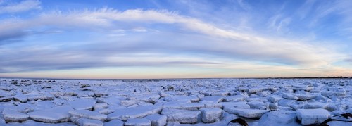 Ice Forms On The Shores of Hudson Bay As Sunset Starts To Light Up The Clouds - Churchill Manitoba Canada Poster Print by Robert Postma, 36 x 12