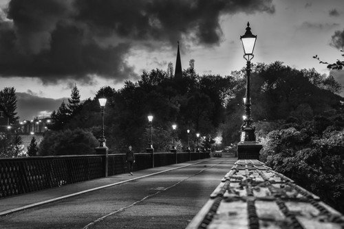 DPI12300899LARGE Illuminated Lamp Posts & Fence Along A Train Track - Newcastle Tyne & Wear England Poster Print by John Short, 38 x 24 - Large