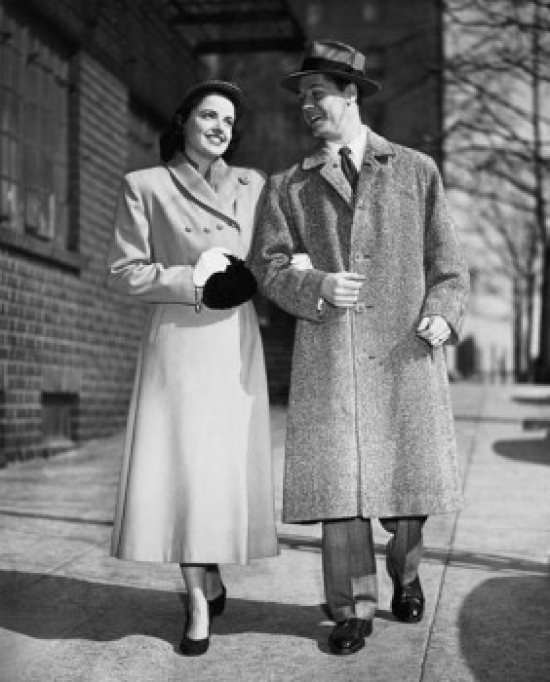 Young Couple Walking on a Sidewalk Poster Print - 18 x 24 in.