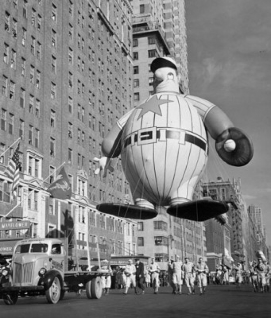 USA New York State New York City Macys Thanksgiving Day Parade Holding Baseball Player Balloon 1946 Print - 18 x 24 in.