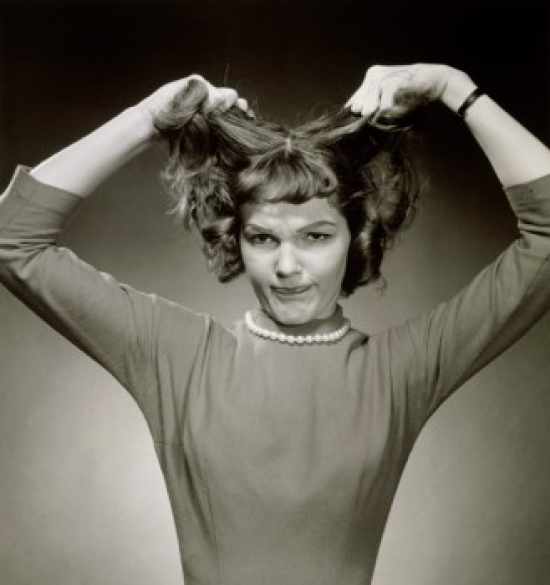 SAL2557278 Portrait of a Mid Adult Woman Pulling Her Hair Poster Print - 18 x 24 in.