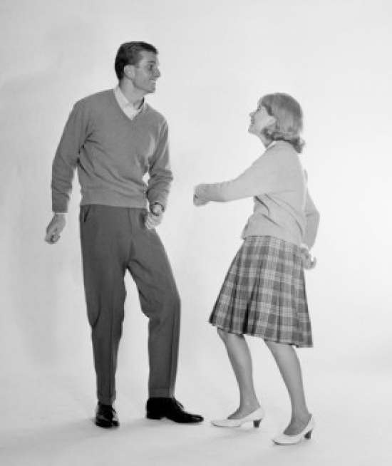 SAL2557619 Side Profile of a Young Couple Dancing Poster Print - 18 x 24 in.