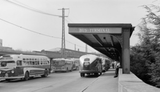 Buses on a Road Poster Print - 18 x 24 in.