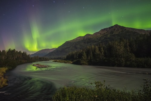 Aurora Borealis Over Portage Creek in Chugach National Forest Alaska Poster Print by Carl Johnson, 38 x 24 - Large