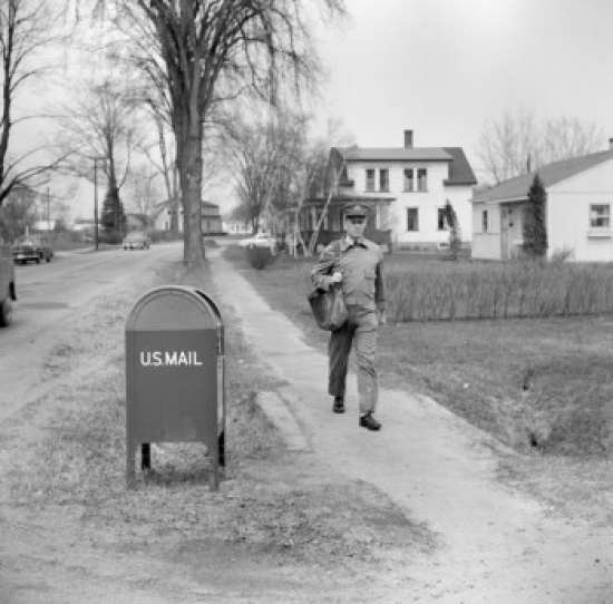 Postman Walking with His Mail Bag Poster Print - 18 x 24 in.