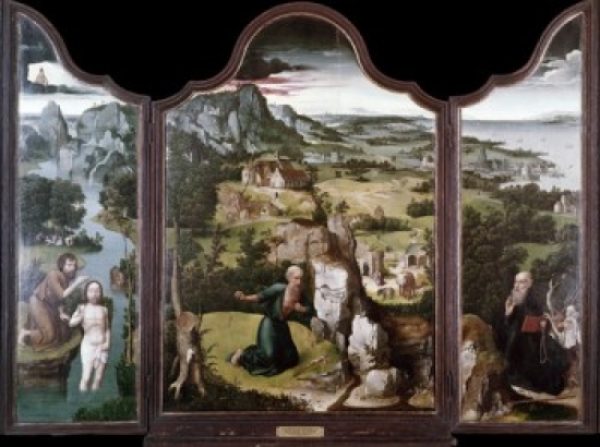 SAL2601051 Saint Jerome with Saint John the Baptist & Saint Anthony Abbot by Joachim Patinir 1485-1524 Poster Print - 18 x 24 in.