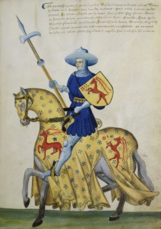 Blue Knight & Yellow Horse-Capodilista Codex Manuscript Illumination Biblioteca Civica Padua Print - 18 x 24 in.