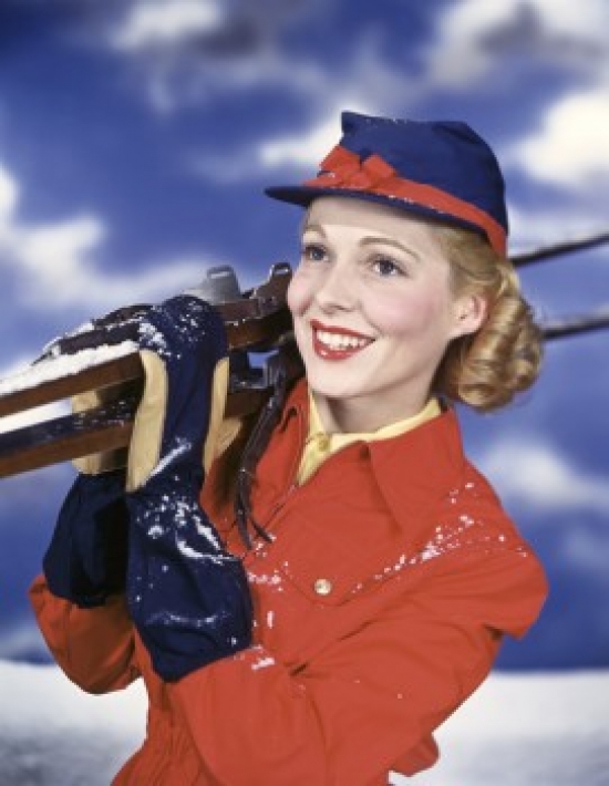SAL307734154 Close-Up of a Young Woman Carrying Skis on Her Shoulder Poster Print - 18 x 24 in.