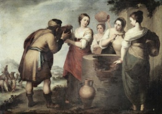 SAL3804397079 Rebecca & Eliezer Ca 1605 Bartolome Esteban Murillo 1617-1682 Spanish Oil on Canvas Museo Del Prado Madrid - 18 x 24 in.