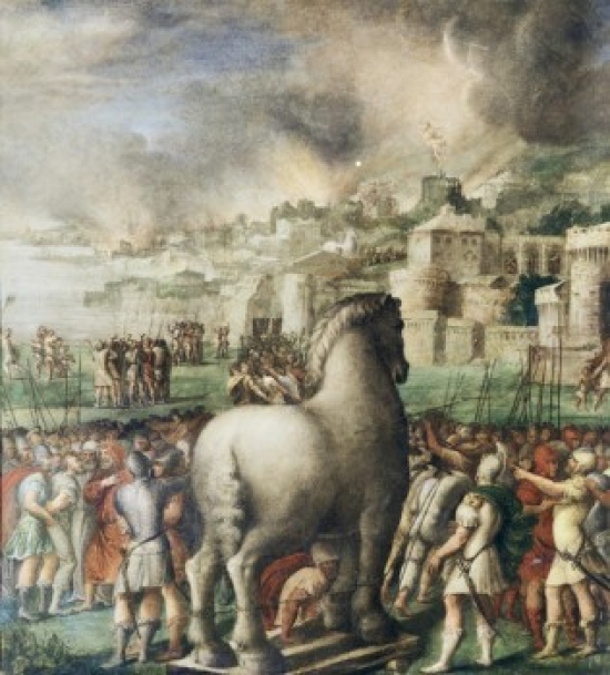 Trojan Horse Niccolo Dell Abate Ca. 1512-1571 Italian Tempera on Wood Panel Poster Print - 18 x 24 in.