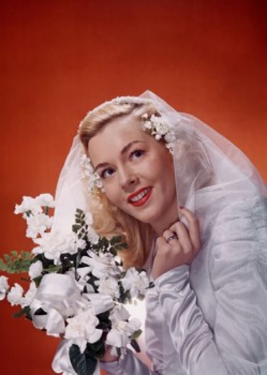 Bride Holding a Bouquet of Flowers Poster Print - 18 x 24 in.