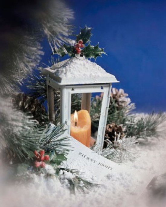 SAL49116223 Burning Candle with Sheet Music at Christmas Poster Print - 18 x 24 in.