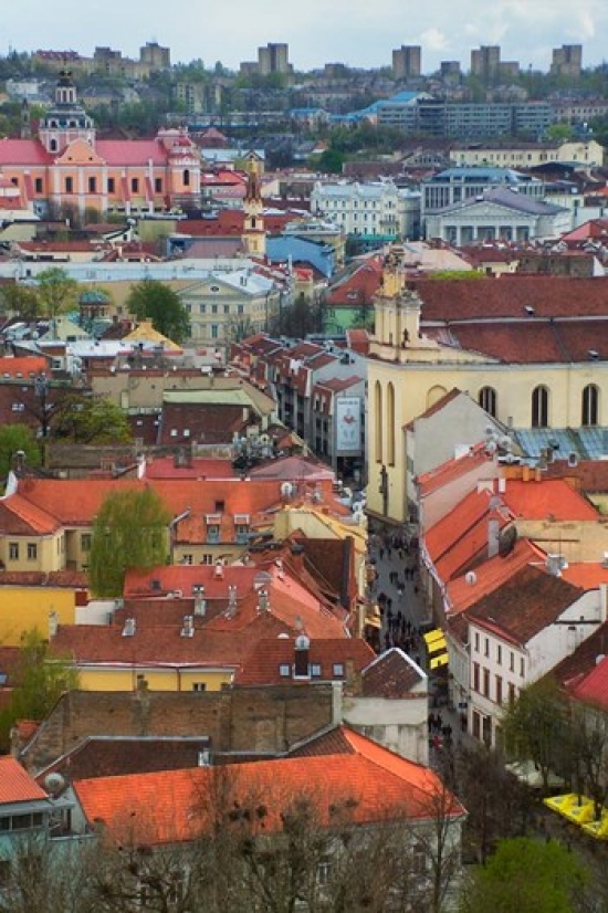 PDDEU46KSU0030 Wall Decorated with Teapot & Cobbled Street in the Old Town Vilnius Lithuania I Print by Keren Su