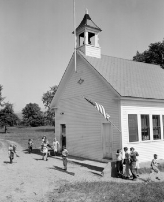 SAL25517841 Group of Children Playing in Front of a School Building West Thornton New Hampshire USA Poster Print - 18 x 24 in.