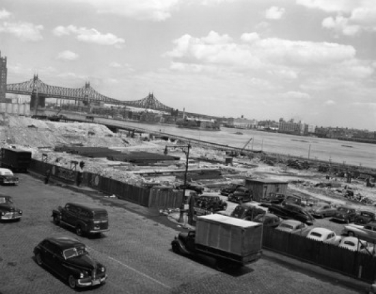 USA New York State New York City View Over Site of United Nations Building Area Along the East River Print - 18 x 24 in.