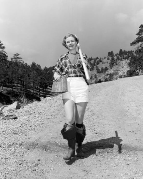 Young Woman Wearing Wellingtons Carrying Fishing Net & Basket Poster Print - 18 x 24 in -  BrainBoosters, BR3134291