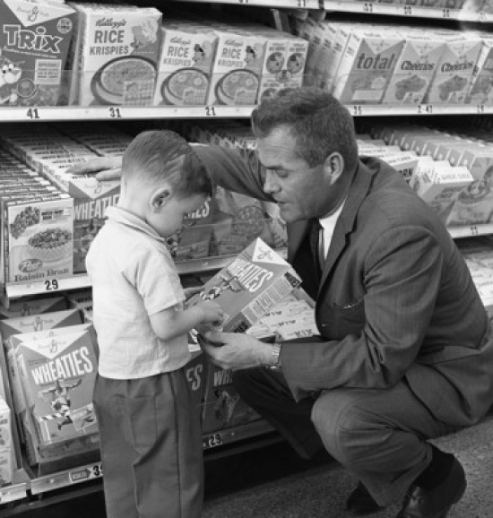 Father & Son Choosing Cereal Poster Print