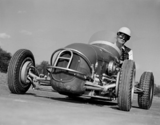 Man Driving Racing Car Poster Print - 18 x 24 in.