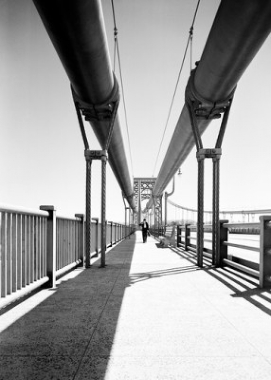 SAL255421199 USA New York New York City Man Crossing George Washington Bridge Poster Print - 18 x 24 in.