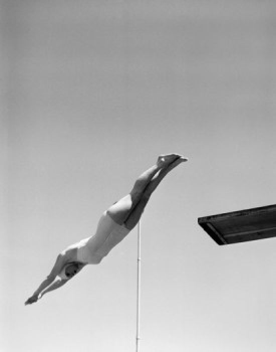 Swimmer Jumping Off Diving Board Poster Print - 18 x 24 in.