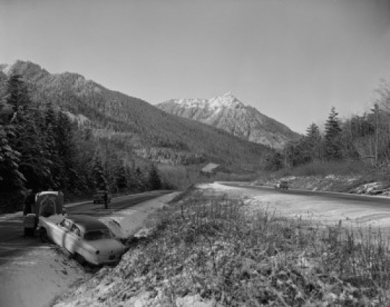 Washington Cascade Mountains Icy Highway Skid on Us 10 Near North Bend Poster Print - 18 x 24 in.