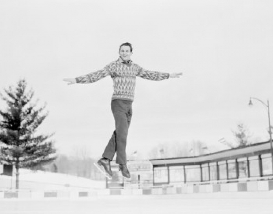 Man Jumping While Ice Skating Poster Print - 18 x 24 in.