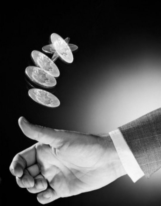 Flipping Coin From Thumb Poster Print - 18 x 24 in.