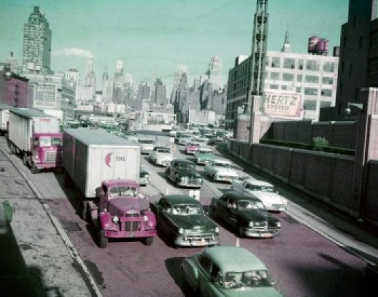 USA New York State New York City Traffic at Entrance to Lincoln Tunnel Poster Print - 18 x 24 in.