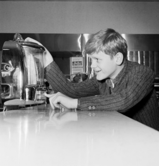 Boy Using Food Processor Poster Print - 18 x 24 in.