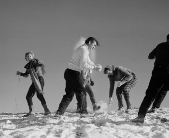 Young People Playing with Snow Poster Print - 18 x 24 in.