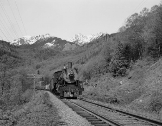 USA Washington Cascade Mountains Freight Train Poster Print - 18 x 24 in.