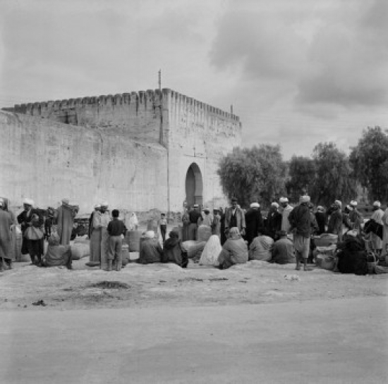 Morocco Arabs Gathered at Meknez Poster Print - 18 x 24 in.
