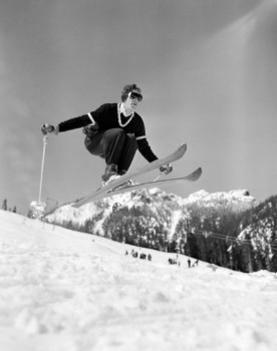 Skier Jumping Over Slope Poster Print - 18 x 24 in.