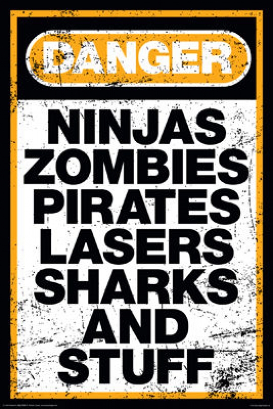 Danger - Ninjas Zombies Stuff Poster Print