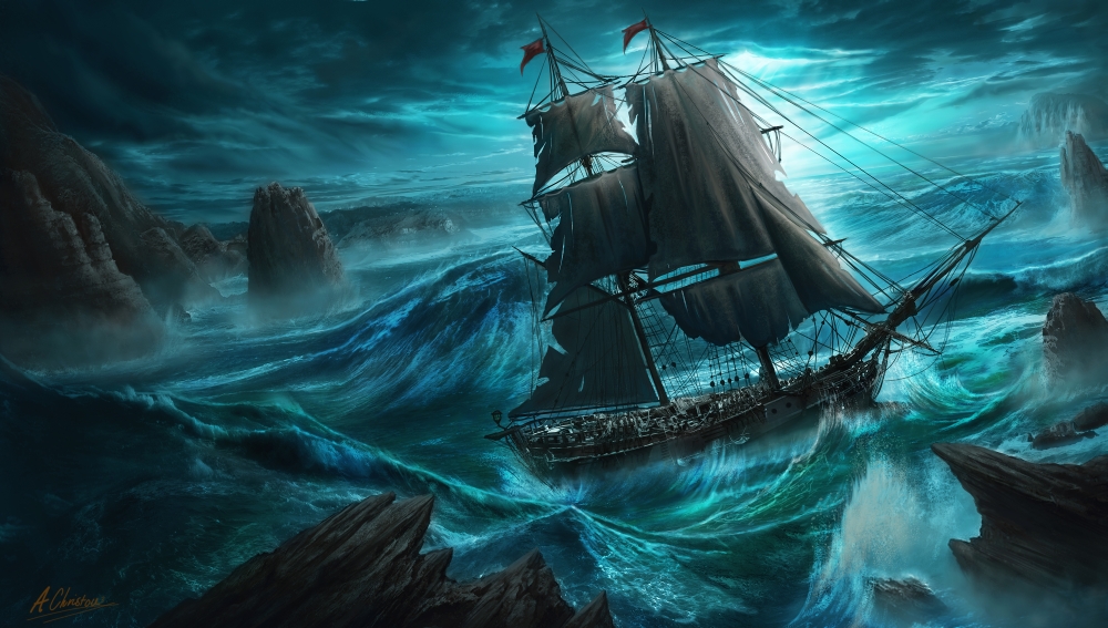 PAIAC007 Dangerous Seas Poster Print by Anthony Christou - 28 x 16 in.