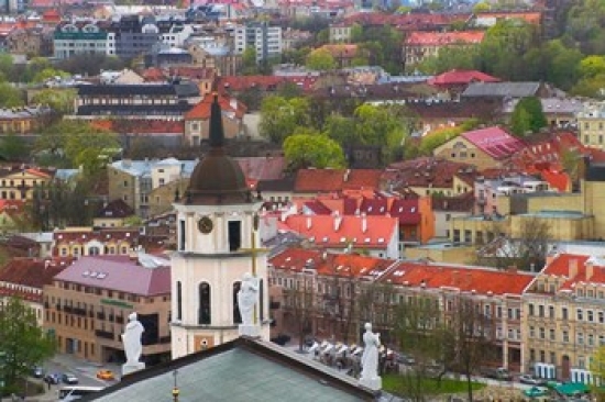 PDDEU46KSU0028 Cityscape Dominated by Cathedral Bell Tower Vilnius Lithuania Poster Print by Keren Su - 34 x 23 in.