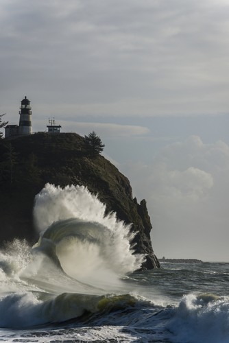 DPI12290363 Surf Breaks At Cape Disappointment Lighthouse - Ilwaco Washington United States of America Poster Print by Robert L.Potts, 12 x 19