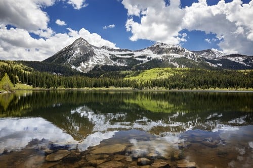 Snowcapped East Beckwith Mountain in The Background Reflected in Lost Lake Poster Print by Joey Hayes - 19 x 12