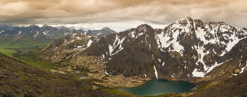 A Panoramic View of Skip Lake & Valley from Ship Pass in The Chugach State Poster Print by Michael Jones, 24 x 9