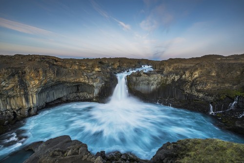 Waterfall Flowing from A Stream & Rugged Cliffs - Aldeyjarfoss Iceland Poster Print by Robert Postma - 19 x 12